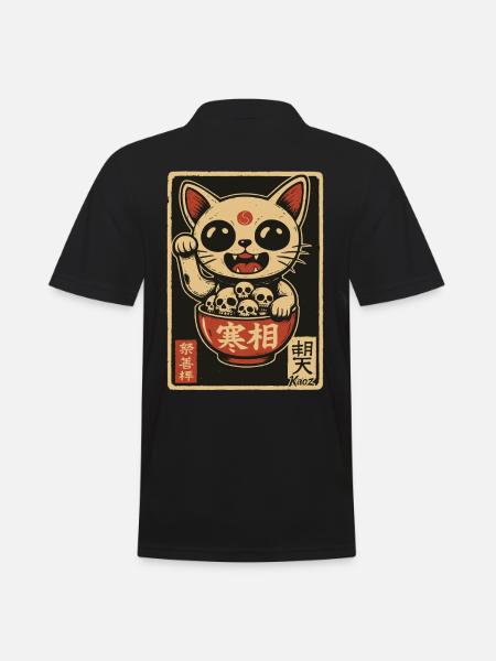 Dunkle Winke-Katze mit Totenköpfen - Männer Poloshirt - Schwarz