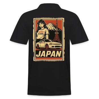 JDM Japan Retrodesign mit Auto und Mädchen - Männer Poloshirt - Schwarz - Hinten - Kai (181cm)