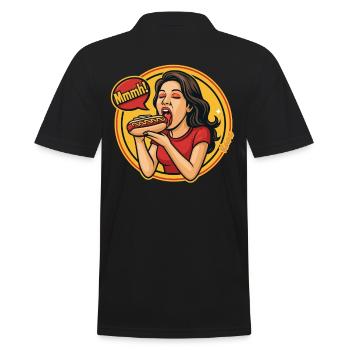 Femme appréciant hotdog bande dessinée style pop art - Polo Homme - noir - Dos - Kai (181cm)