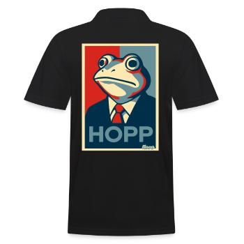 Frosch im Anzug mit Spruch Hopp Parodie - Männer Poloshirt - Schwarz - Hinten - Kai (181cm)