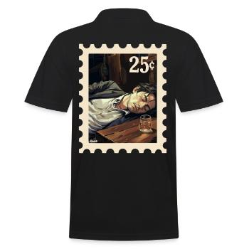 Mann schläft neben Glas auf Tisch - Männer Poloshirt - Schwarz - Hinten - Kai (181cm)