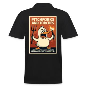 Wütende Ente mit Fackel und Mistgabel - Männer Poloshirt - Schwarz - Hinten - Kai (181cm)