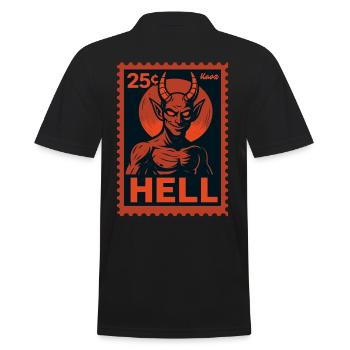Devil Postage Stamp Hell Motif Retro Look - Men's Polo Shirt - black - Back - Kai (181cm)