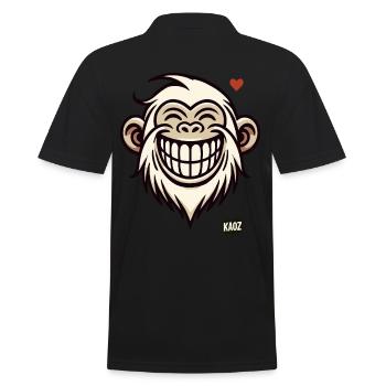 Grinsender Affe mit Herz - Männer Poloshirt - Schwarz - Hinten - Kai (181cm)