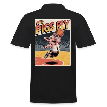 Fliegendes Schwein beim Basketball - Männer Poloshirt - Schwarz - Hinten - Kai (181cm)