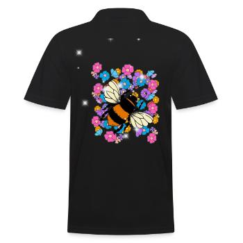 Retro Biene Bienen Hummel Blume Kinder - Männer Poloshirt - Schwarz - Hinten - Kai (181cm)