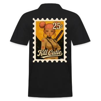 Mädchen mit Schwert im Comicstil - Männer Poloshirt - Schwarz - Hinten - Kai (181cm)