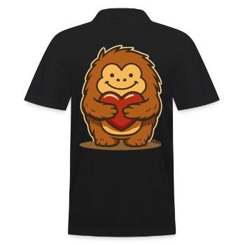 Cute fuzzy animal with a red heart - Men's Polo Shirt - black - Back - Kai (181cm)