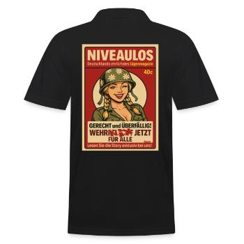 Comicfrau mit Helm im Magazin-Stil - Männer Poloshirt - Schwarz - Hinten - Kai (181cm)