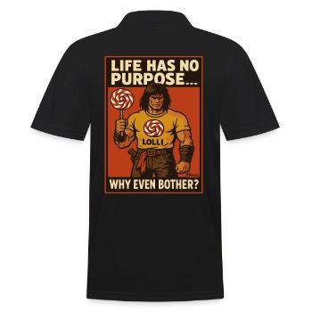 Muskulöser Krieger Mann mit Lolli Comicstil - Männer Poloshirt - Schwarz - Hinten - Kai (181cm)