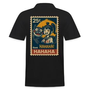 Girl with yokai cat and full moon - Men's Polo Shirt - black - Back - Kai (181cm)