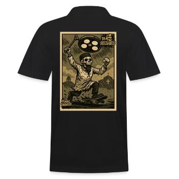 Skelett im Arztkittel mit Lampe und Skateboard - Männer Poloshirt - Schwarz - Hinten - Kai (181cm)