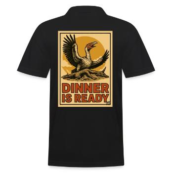 Geier auf Kadaver mit Text „Essen ist fertig“ - Männer Poloshirt - Schwarz - Hinten - Kai (181cm)