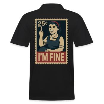 Frau mit Mittelfinger und Text „Mir geht es gut“ - Männer Poloshirt - Schwarz - Hinten - Kai (181cm)