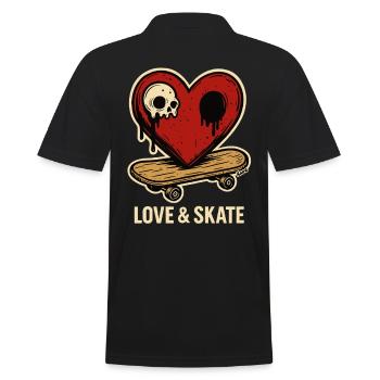 Herz mit Totenkopf auf Skateboard - Männer Poloshirt - Schwarz - Hinten - Kai (181cm)