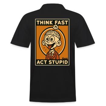 Comic Man with Brain and Tongue Out - Men's Polo Shirt - black - Back - Kai (181cm)