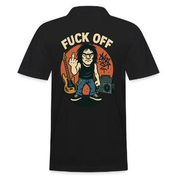 Rocker avec guitare, boombox et slogan « Fuck Off » - Polo Homme - noir - Dos - Kai (181cm)