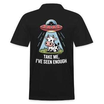 Kuh mit UFO und Lichtstrahl Alien Entführung - Männer Poloshirt - Schwarz - Hinten - Kai (181cm)