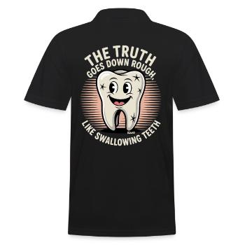 Laughing cartoon tooth with saying about truth - Men's Polo Shirt - black - Back - Kai (181cm)