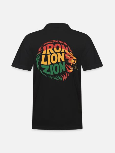 Tête de lion avec « Lion de fer Sion » aux couleurs rasta - Polo Homme - noir