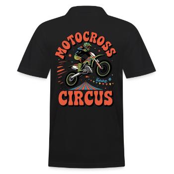 Motocross rider over circus tent in comic style - Men's Polo Shirt - black - Back - Kai (181cm)