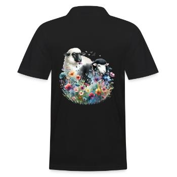 Schaf Schafe Blumen Natur - Männer Poloshirt - Schwarz - Hinten - Kai (181cm)