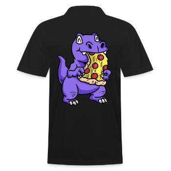 Small sweet dino with pizza child snacking baby - Men's Polo Shirt - black - Back - Kai (181cm)