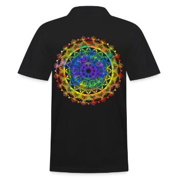 Lebendiges Mandala spirituell mit bunten Farben - Männer Poloshirt - Schwarz - Hinten - Kai (181cm)