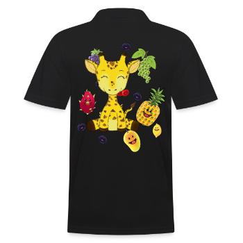 Girafe, fruits, fruits, snacking, vitamines, animaux sauvages - Polo Homme - noir - Dos - Kai (181cm)