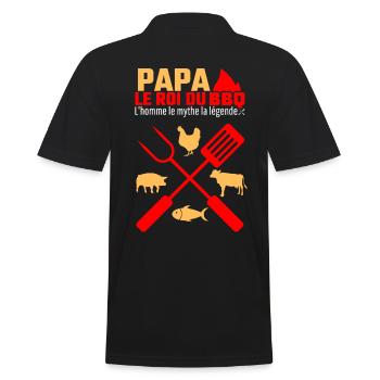 PAPA LE ROI DU BBQ BARBECUE idée cadeau humour - Polo Homme - noir - Dos - Kai (181cm)