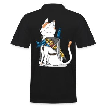 Chat samouraï avec katana sabre dans le style japon - Polo Homme - noir - Dos - Kai (181cm)