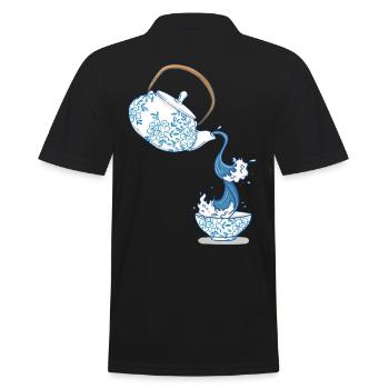 Teapot big wave art drawing Japan style - Men's Polo Shirt - black - Back - Kai (181cm)