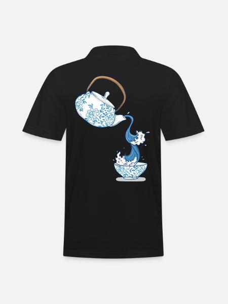 Theepot grote golf kunst tekening Japan stijl - Mannen poloshirt - zwart