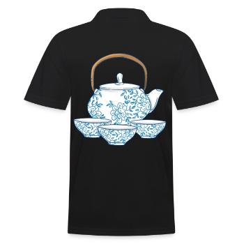 Tea or coffee pot with cups of Asian art - Men's Polo Shirt - black - Back - Kai (181cm)