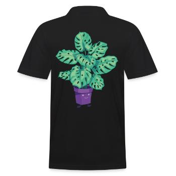 Pflanzen Topfpflanze Monstera Cartoon Zeichnung - Männer Poloshirt - Schwarz - Hinten - Kai (181cm)