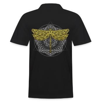 Spirituelle Gold Libelle Mandala Blume des Lebens - Männer Poloshirt - Schwarz - Hinten - Kai (181cm)