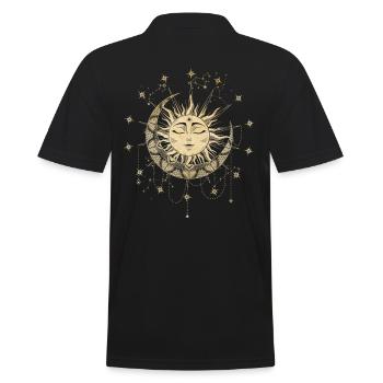 Sonnen Mandala mit Mond und Sternen Spirituell - Männer Poloshirt - Schwarz - Hinten - Kai (181cm)