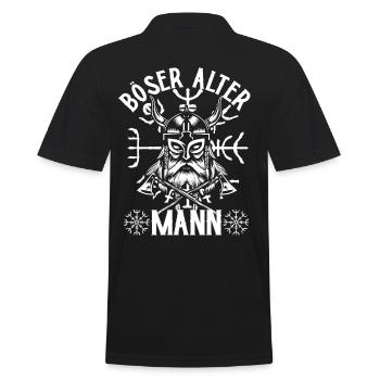 Wikinger Böser alter Mann Spruch mit Runenkompass - Männer Poloshirt - Schwarz - Hinten - Kai (181cm)