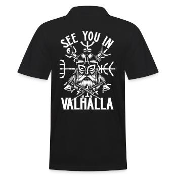 "See you in Valhalla" Wikinger Spruch Runenkompass - Männer Poloshirt - Schwarz - Hinten - Kai (181cm)