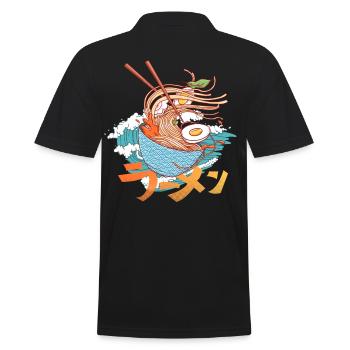 Ramen Suppe Hokusai große Welle Kanagawa Hiragana - Männer Poloshirt - Schwarz - Hinten - Kai (181cm)
