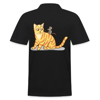 Kleine süße Katze mit Maus Freunde Kinder Baby - Männer Poloshirt - Schwarz - Hinten - Kai (181cm)