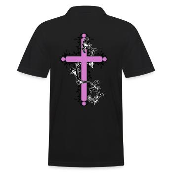 Kreuz mit Blumen Ranken Gott Kirche Jesus - Männer Poloshirt - Schwarz - Hinten - Kai (181cm)
