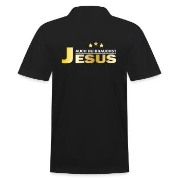 Auch du brauchst Jesus | Christliche Sprüche Gott - Männer Poloshirt - Schwarz - Hinten - Kai (181cm)