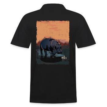 Nilpferd - Männer Poloshirt - Schwarz - Hinten - Kai (181cm)