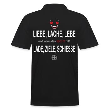 Liebe Lache Lebe - Männer Poloshirt - Schwarz - Hinten - Kai (181cm)