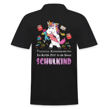 Einhorn Ich glitzer jetzt in der Schule Schulkind - Männer Poloshirt - Schwarz - Hinten - Kai (181cm)