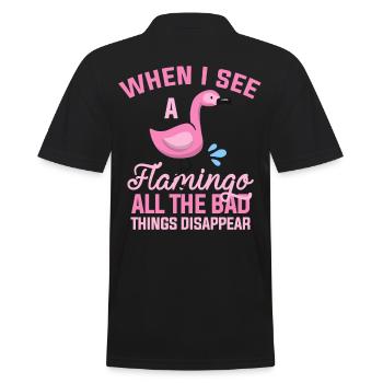 Flamingo Tier - Männer Poloshirt - Schwarz - Hinten - Kai (181cm)