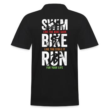Triathlon Schwimmen Laufen Fahrrad - Männer Poloshirt - Schwarz - Hinten - Kai (181cm)