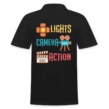 Cool Lights Camera Action Movie or Directors gift - Men's Polo Shirt - black - Back - Kai (181cm)