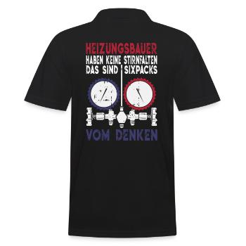 Heizungsbauer Sixpack vom Denken Installateur - Männer Poloshirt - Schwarz - Hinten - Kai (181cm)